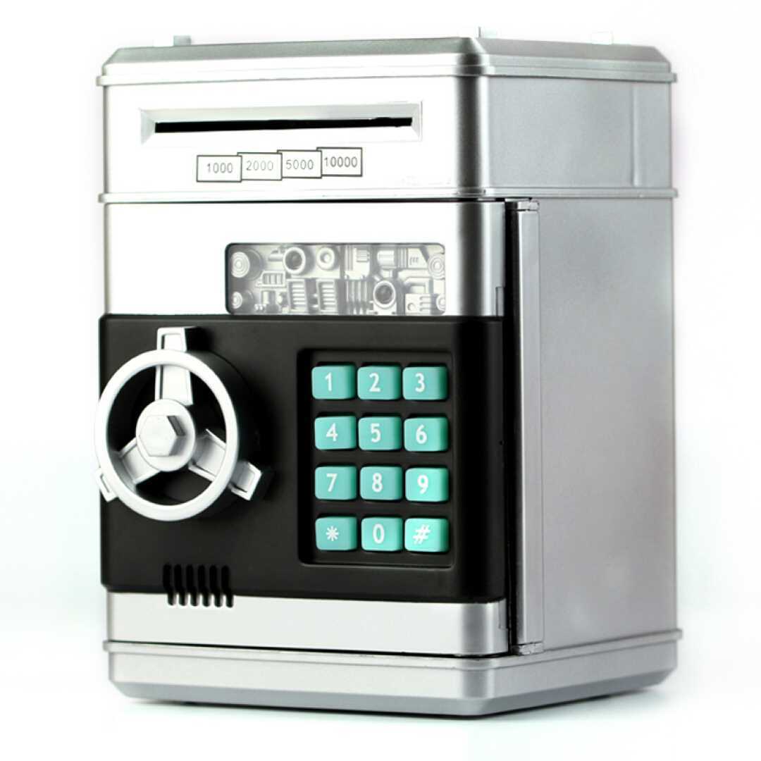 Silver Code Boxoriginality fingerprint children Piggy bank Password box Piggy deposit ATM automatic Open the door savings bank new year gift