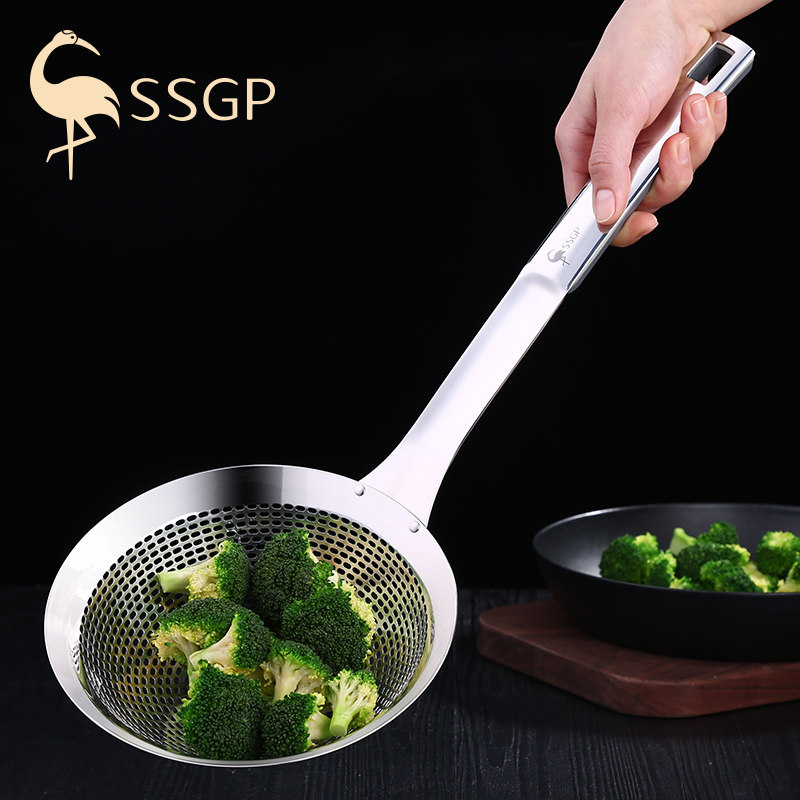 SSGP Germany 304 stainless steel leaking spoon filter net large number household thickened water dumplings mixed pasta hot pot spoons