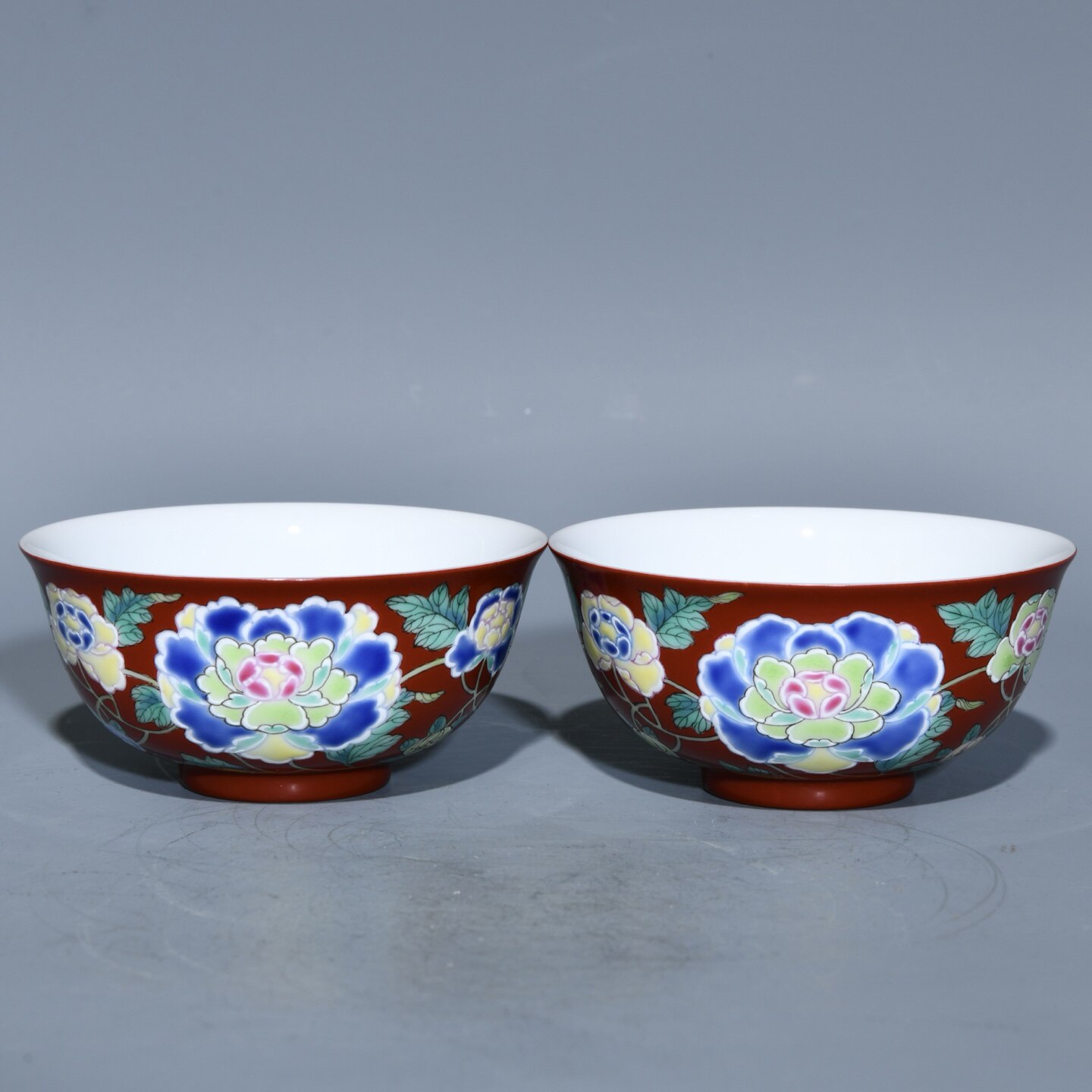 清・雍正年製款・古陶瓷品・粉彩・福寿桃紋・供碗』極細工 置物古賞物