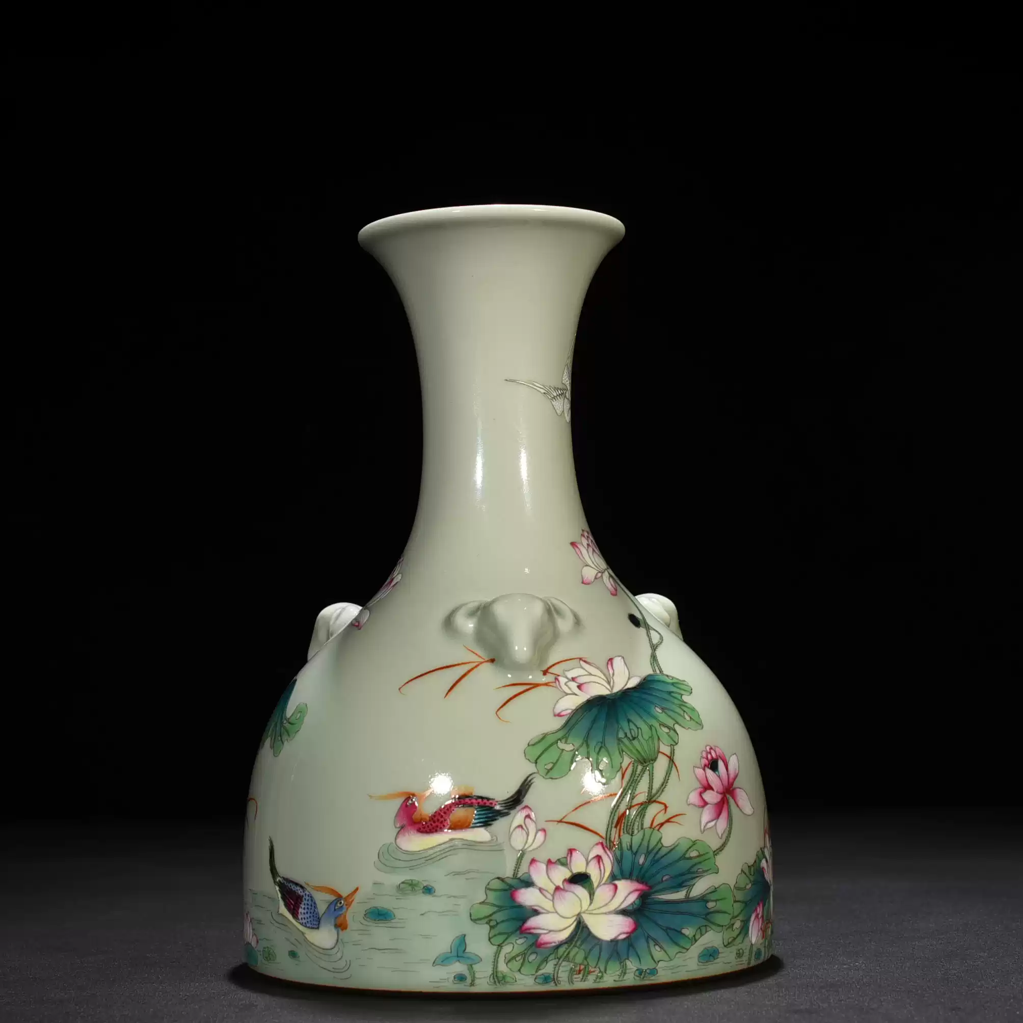 清乾隆青花钟馗嫁妹纹四方贯耳瓶0423 古玩古董精品瓷器收藏