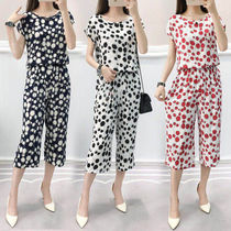 Cotton Silk Broadlegged Pants Suit Women Summer New Fashion Casual Loose With Slim Printed Seven-Pants Two Sets Foreign Air