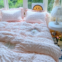 Korean style small fresh cream princess style cotton bed sheets four-piece set girly heart pure cotton quilt cover bed skirt bedding