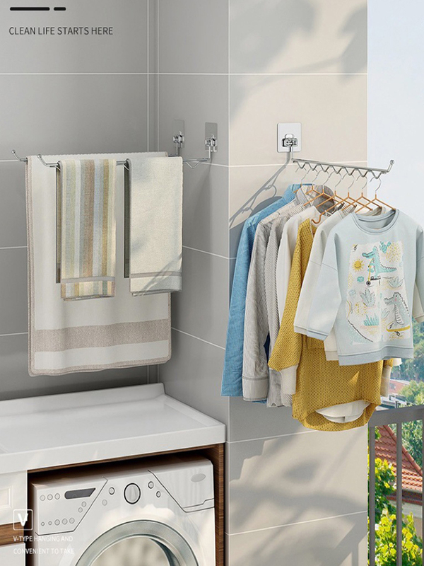 Strong Adhesive Hooks for Clothes and Towels, No-Drill, Heavy-Duty, Wall-Mounted, Traceless, Balcony Clothes Drying Rack, Storage
