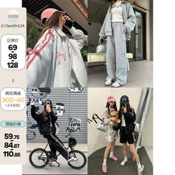CCKOK velvet bow sweater jacket two -piece set 2024 college style casual sports half -body skirt female spring