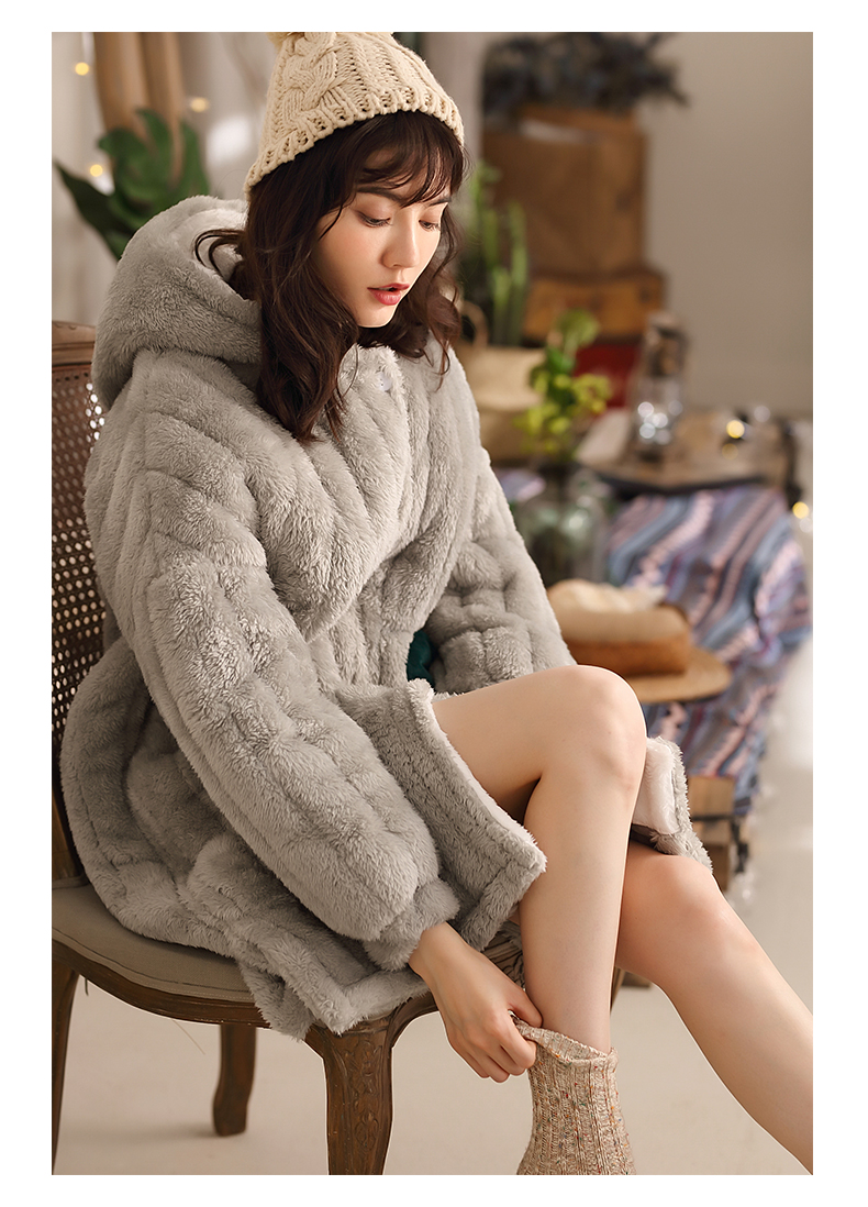 Cùng ngôn ngữ in san hô nhung ba lớp đồ ngủ bằng vải bông nữ mùa đông ấm áp đệm áo ngủ dịch vụ nhà cộng với áo choàng nhung mùa đông đồ pijama nam
