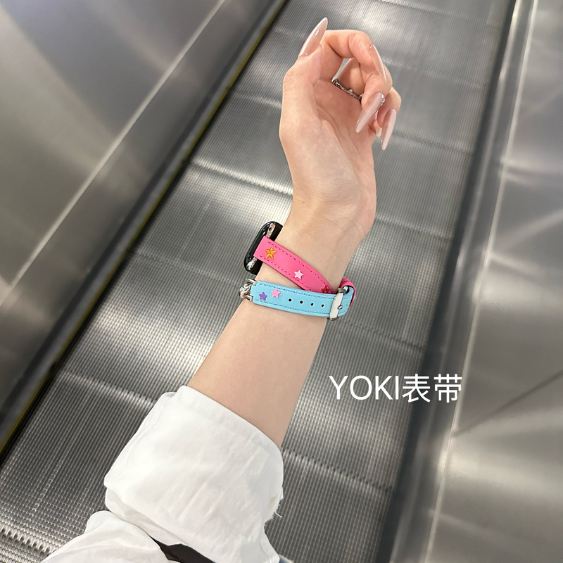 Yoki Watch Strap Is Suitable for Xiaomi 9Pro/789 Colorful Splicing Double Roll Denim Leather Wristband Applewatch