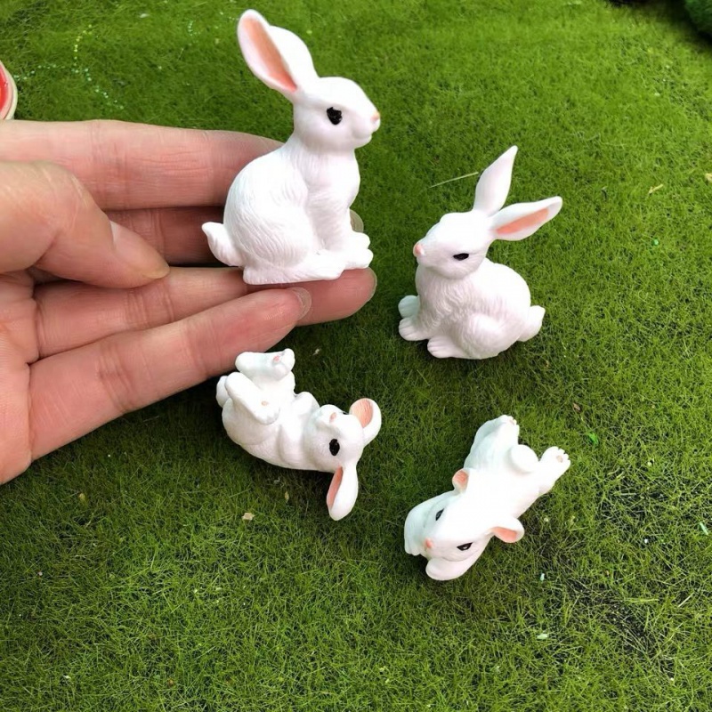 Small White Rabbit Family A Micro Landscape Resin Cute Animal Building With Shaw White Rabbit Gift Parent-child Ornament Swing