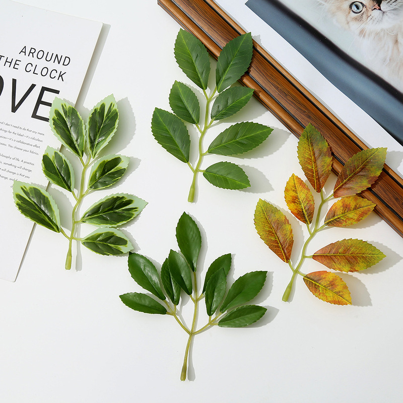 Artificial Printed Rose Leaves for Handmade Bonsai Decoration, Flower Arrangement, Grass Pipe Decoration, Dead Tree Embellishment, and Faux Elm Leaf Landscaping