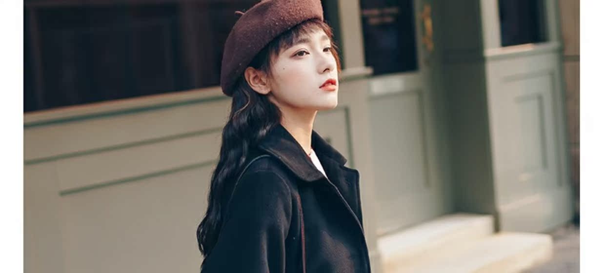 An Xiao mùa thu và mùa đông tự chế rắn màu búp bê cổ áo thắt lưng dây đai áo tròn túi vải khóa áo len dày áo dạ đẹp mùa đông 2020