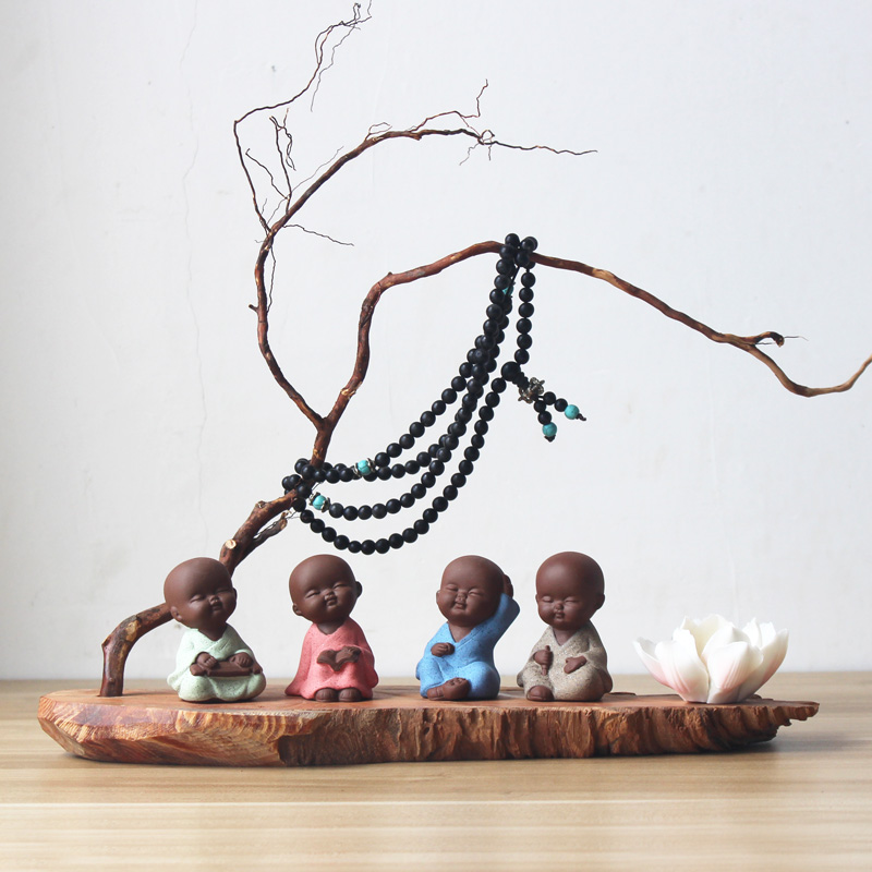 Mini tea pet ornaments can be cultivated creative purple sand three or four not young monks piano, chess, calligraphy and painting fleshy flowerpot decoration