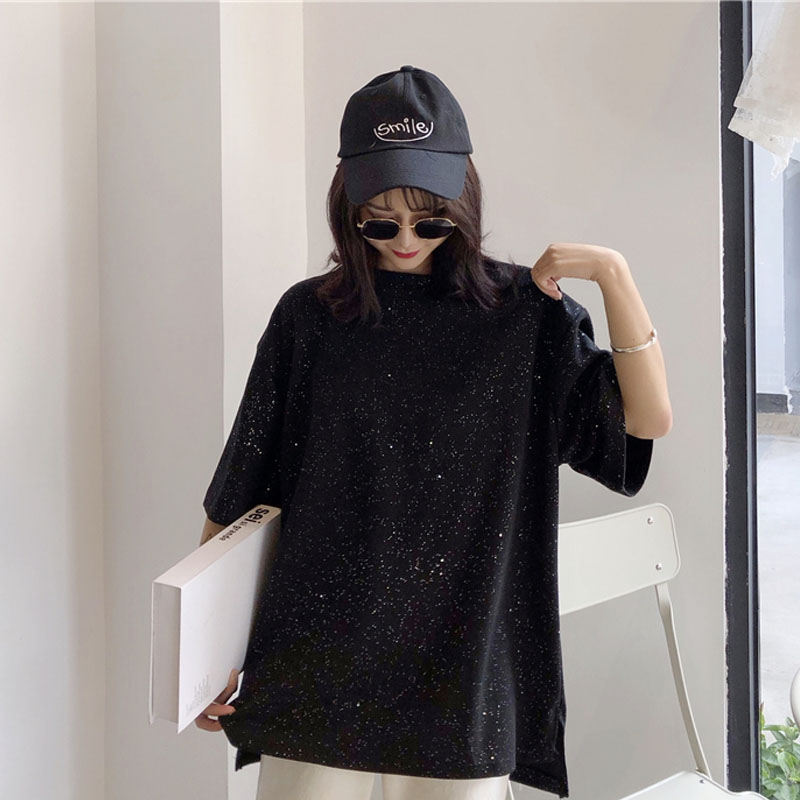 Port Wind shimmery net red blouse with large size 300 catty and super fat younger sister summer dress Han version loose short sleeve T-shirt woman