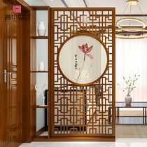 Living room porch cabinet screen solid wood new Chinese double-sided embroidery pattern partition decorative lattice back pattern blocking seat screen