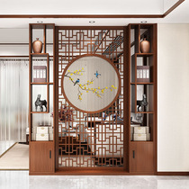 Embroidery New Chinese Living Room Shelf Screen Wooden Xuanguan Partition Chinese Decorated Double Cabinet Room