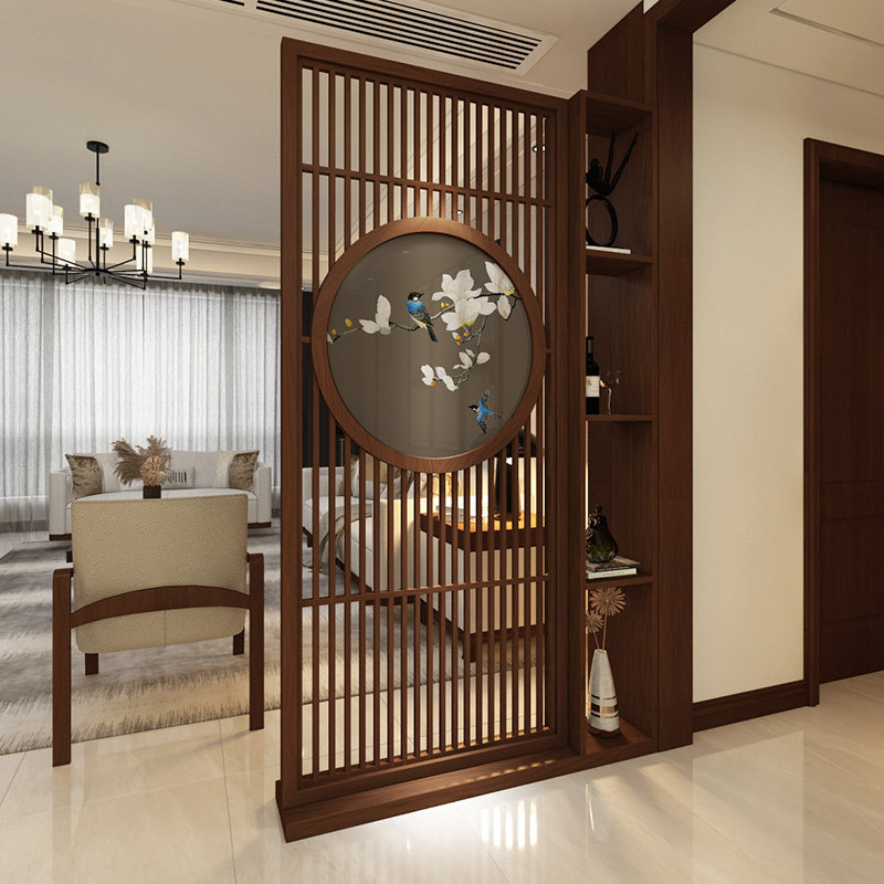 Embroidery Screen Solid Wood Partition Living Room Entrance Door Entrance Door Closed Hollowed-out Decoration New Chinese Style Modern Cabinet Double Sided Shelter