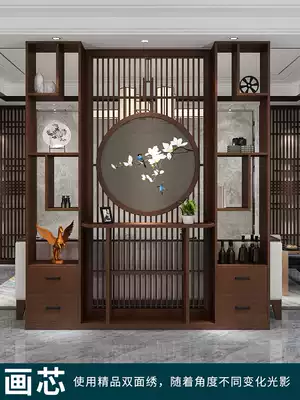 Embroidery Chinese living room shelf screen Cabinet new Chinese porch all solid wood hollow hollow partition decoration room cover