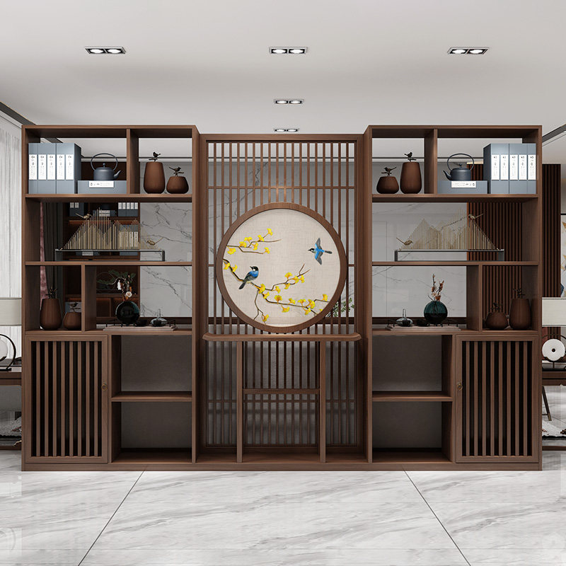 New Chinese style large embroidery screen living room dining room partition entry porch partition cabinet home rack office