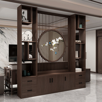 New Chinese embroidered solid wood screen Living room Restaurant Partition Entrance of the family Xuanguan Partition Cabinet Office Shelve Customize