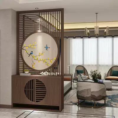 New Chinese style embroidery screen partition living room Chinese style entrance porch solid wood double-sided embroidery entrance cabinet Hotel decoration