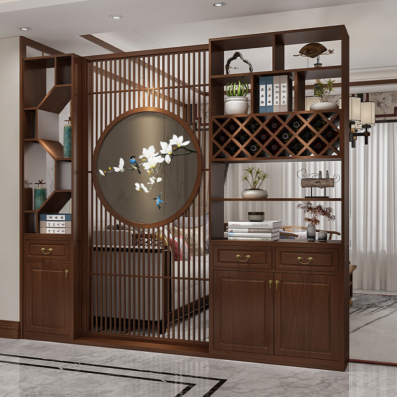 New Chinese style entry porch cabinet entry door embroidery screen solid wood living room compartment foyer dining room wine cabinet integrated cabinet