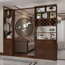 New Chinese entry into the door Entrance Door Embroidery Screen Solid Wood Living Room Separated Door Hall Dining Room Wine Cabinet Integrated Cabinet