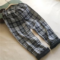 Day Single Spring Summer Pure Cotton Double Layer Mens Home Pants Casual Plaid Pants Sleeping Pants Outside of Damp Men Loose big code