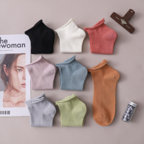 Spring Summer Thin-style hollowed-out cotton mesh Women Sox Colour pure colour Curling Socks brief Morandi Color Faculty frescoed
