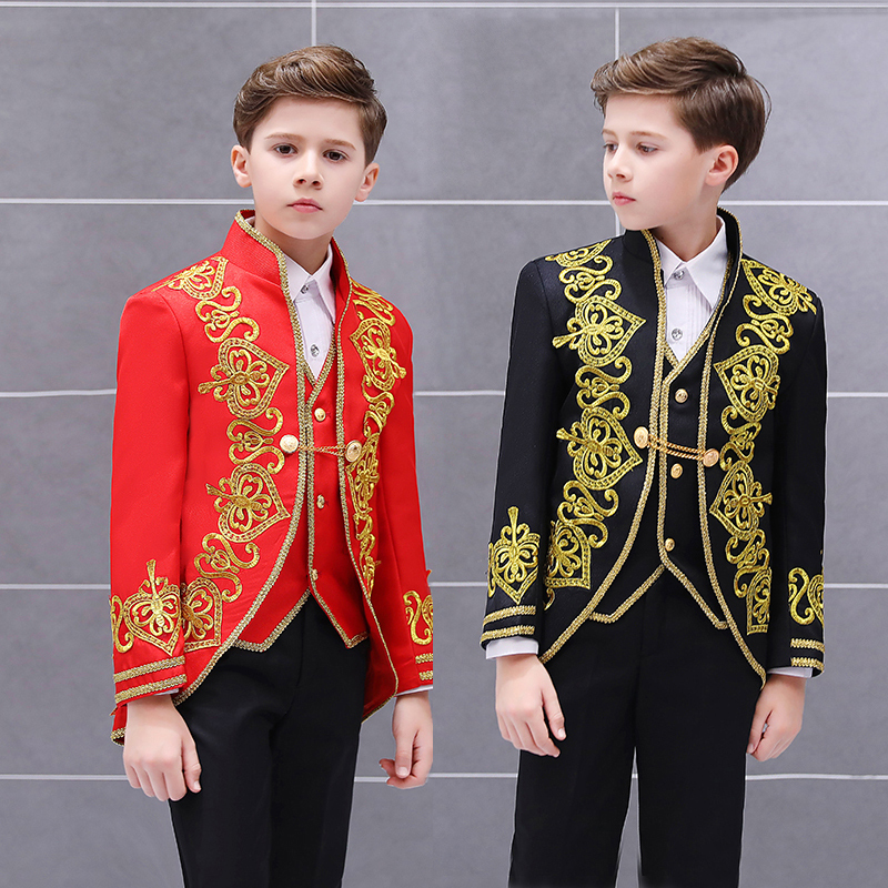 Boys Jazz Dance Costumes Children Golden Flower Loving Three-piece vest European Court Dress Prince Charming stage drama Costume