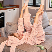 Couple conjoined pajamas female autumn and winter cartoon anime cute rabbit animal coral velvet padded adult suit