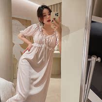 Sleeping Skirt Woman Summer Thin web Red pure desire Wind ice silk lace short sleeve sexy pyjamas with a long family of home clothes