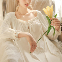 French court pajamas female spring and autumn cotton princess style long sleeve autumn and winter long super fairy sexy fairy white nightgown