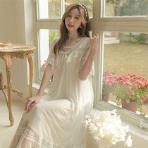Sweet princess style pajamas womens summer short sleeve Palace style sexy lace mesh nightgown home clothing set thin