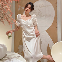 Sleeping Skirt Woman Summer Thin style Shoulder Law Style Sexy Advanced Sensational Satin Palate Pure Desire Wind Short Sleeve Net Red Home Clothing