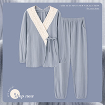 Mrs. Thly Sleepwear Woman Spring Autumn Pure Cotton Fall Long Sleeve Day Style Kimono Princess Wind Sweet Korean home clothes