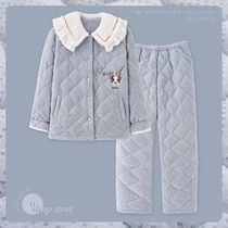 Winter pyjamas Coral Suede Thickened add-down three-layer clip cotton 2021 New autumn and winter ultra-thick and thick household clothes