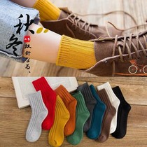 (Cotton socks)5 pairs of socks womens socks mid-tube socks Autumn and winter heaped socks Candy color double needle solid color long socks