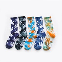 New tie-dyed hemp leaf Tide brand socks Harajuku cotton socks men and women sports socks Street skateboard socks Maple Leaf