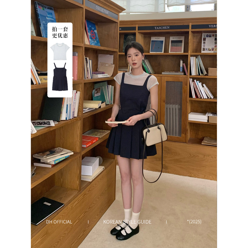 Dh Official Big Flower [Fanxi Transfer Student] Short Strap Dress for Women, Spring Korean Style, Cool and Slimming