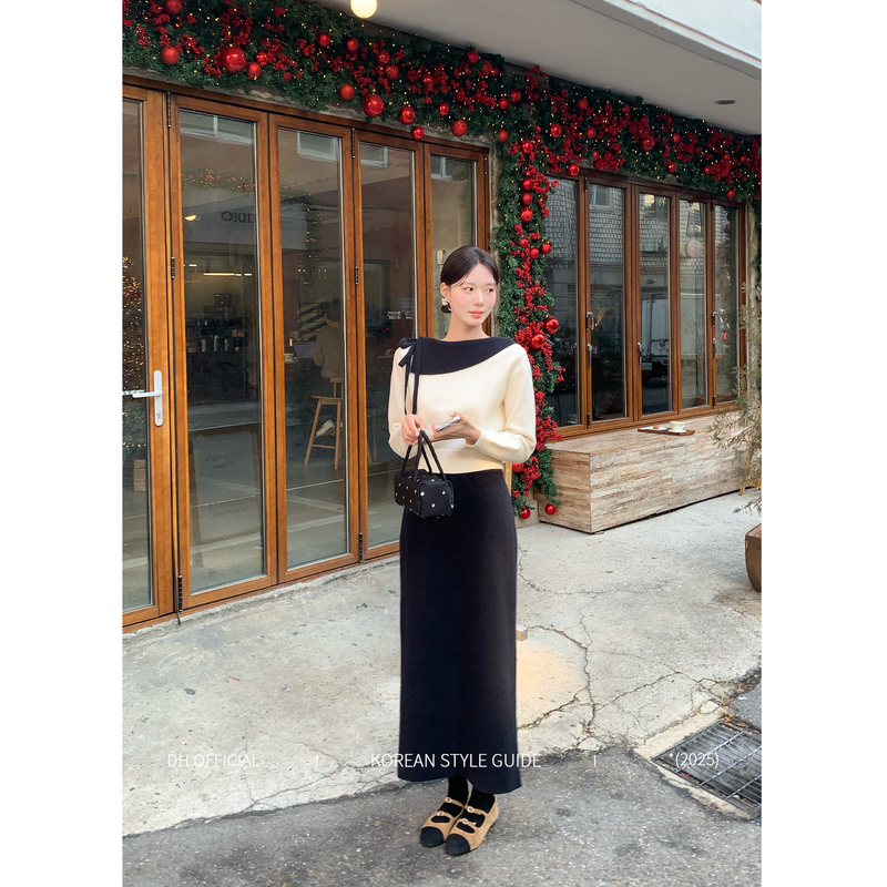Limited Time Clearance | Big Flower [Fragrance Lover] Elegant Butterfly Color-Block Sweater Straight Skirt Knit Set
