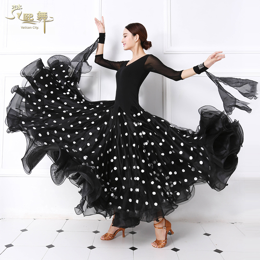 Spring and autumn new national standard dance Moden dance competition Conserve women's dress social dance performance Dance Costumes Dresses Big Hem Skirts
