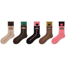 Love contrast color trendy sports mid-calf socks for autumn womens college style splicing outer wear breathable design stockings cotton