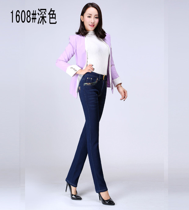 Quần mùa đông cộng với quần jean nhung mẹ quần co giãn ấm áp quần trung niên cỡ lớn quần cao eo thẳng quần bò nữ đẹp