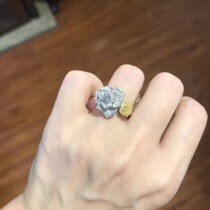 (Withistine Jewelry) Earl Flowers Shape Full Drill Yellow Diamond Diamond 40 Cushion Shaped Main Drill 18k Ring