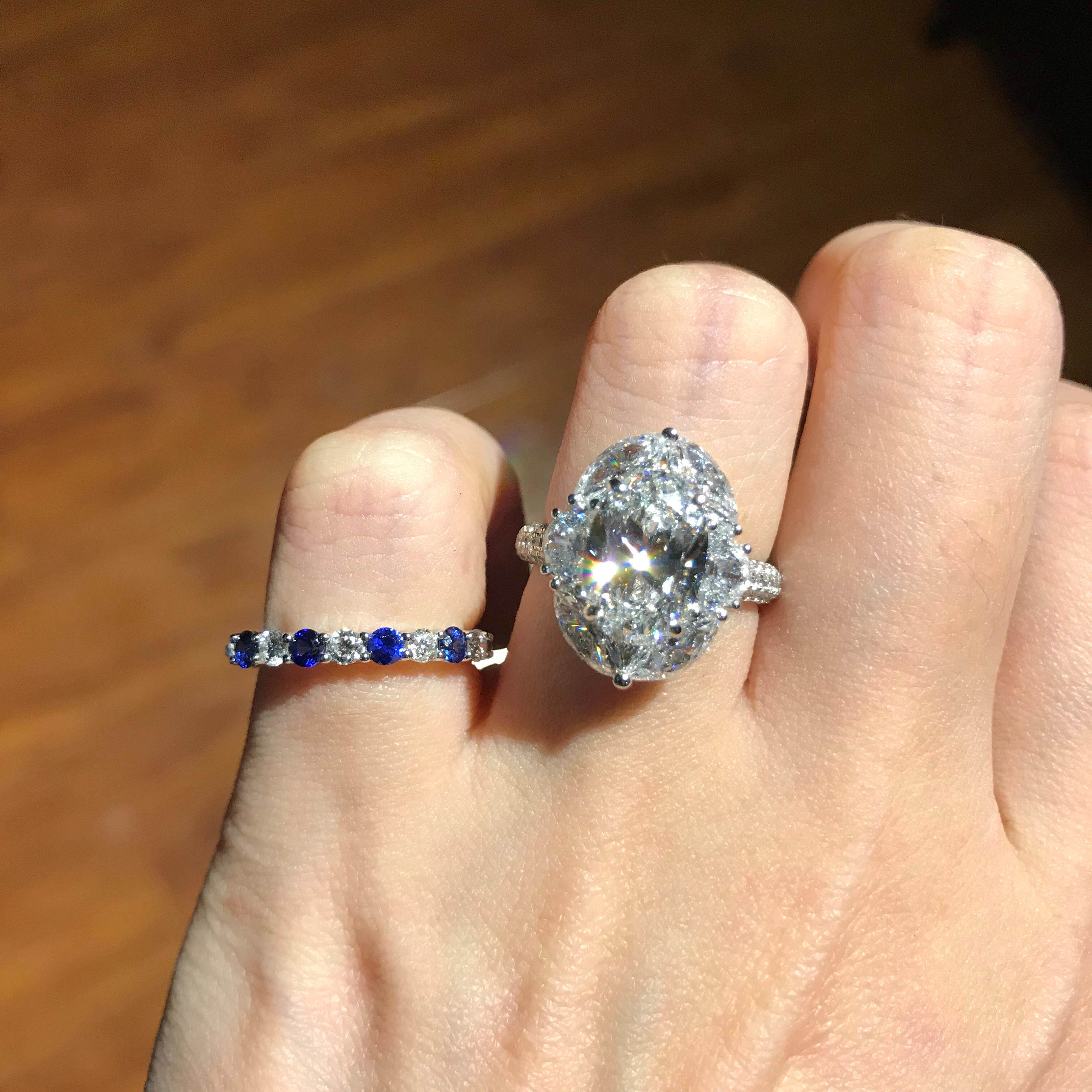 (withistine) 3 carat main drill 8-10 carat effect super-display large profile drill oval diamond ring