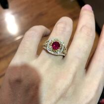 (Weichtine Jewelry) Retro Style Myanmar Dove Blood Red Ruby Diamond 18k Gold Lace Bead Hollowed-out Ring