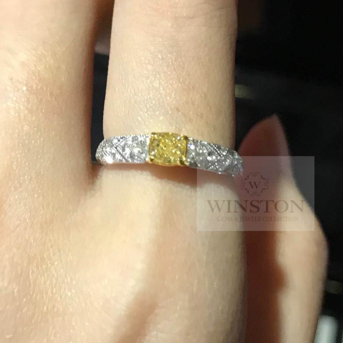 (Westin Jewelry) Small Exquisite Natural Yellow Diamond Antique Craft Ball Edge Diamond 18K Double Color Gold Ring