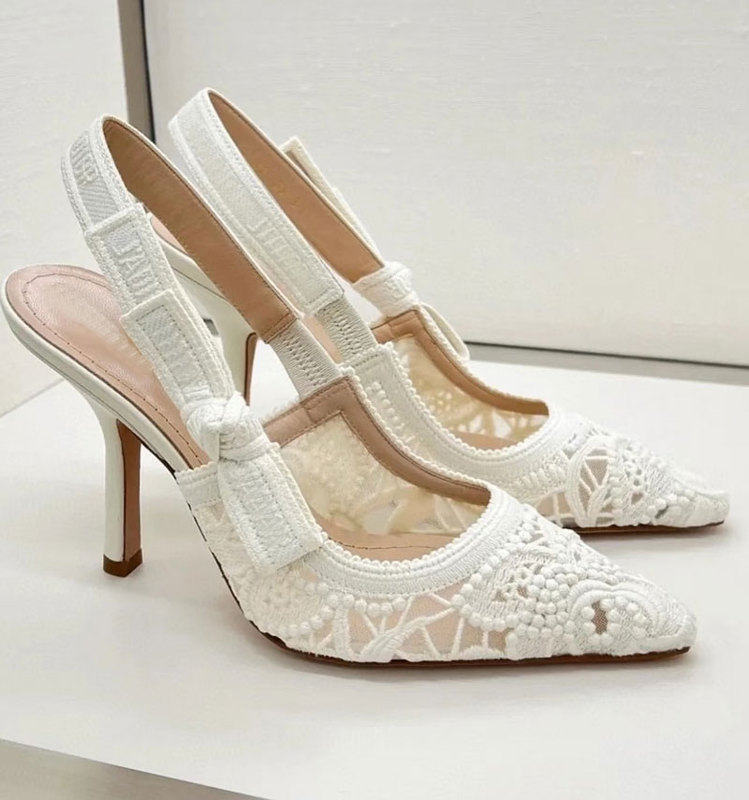 Quality Shoes! Lace Fabric Sandals with Letter D for Women, 2026 Butterfly Kitten Heel White Wedding Shoes, Party Shoes