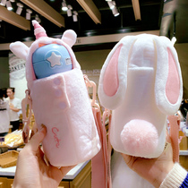 Creative Ins Child Straw Insulated Cup Inclined Cross Bunny Cup Sleeve Adolescent Girl Kindergarten Baby Portable Water Cup