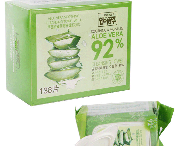 Aloe Vera Tẩy trang nhẹ nhàng Lau bông tẩy trang Lười tẩy trang Mắt sâu và nhẹ nhàng Chiết xuất khuôn mặt 138 miếng evoluderm tẩy trang
