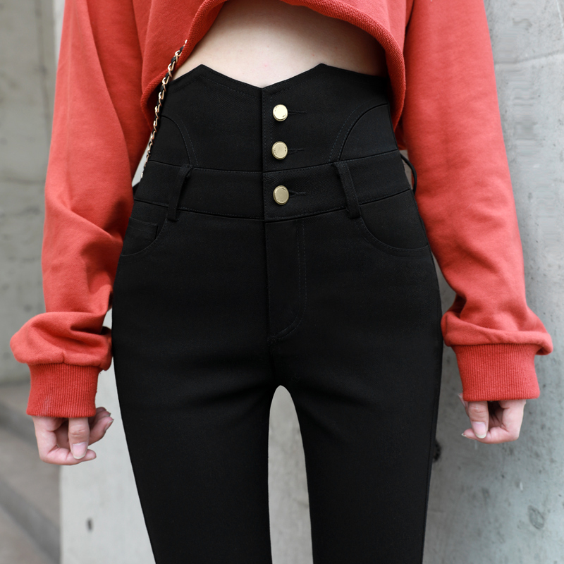High waist pants female spring and autumn thin wear 2023 new fat fat mm slim black pants