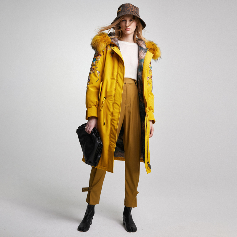 JADE SHADW Emerald Shadow original design women's white goose down jacket heavy industry sequins embroidery beading